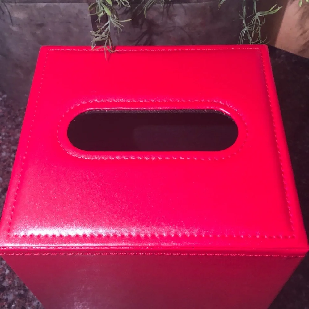 Red Tissue Box Storage Faux Leather Lined Multi-Use  Kleenex Box NWT